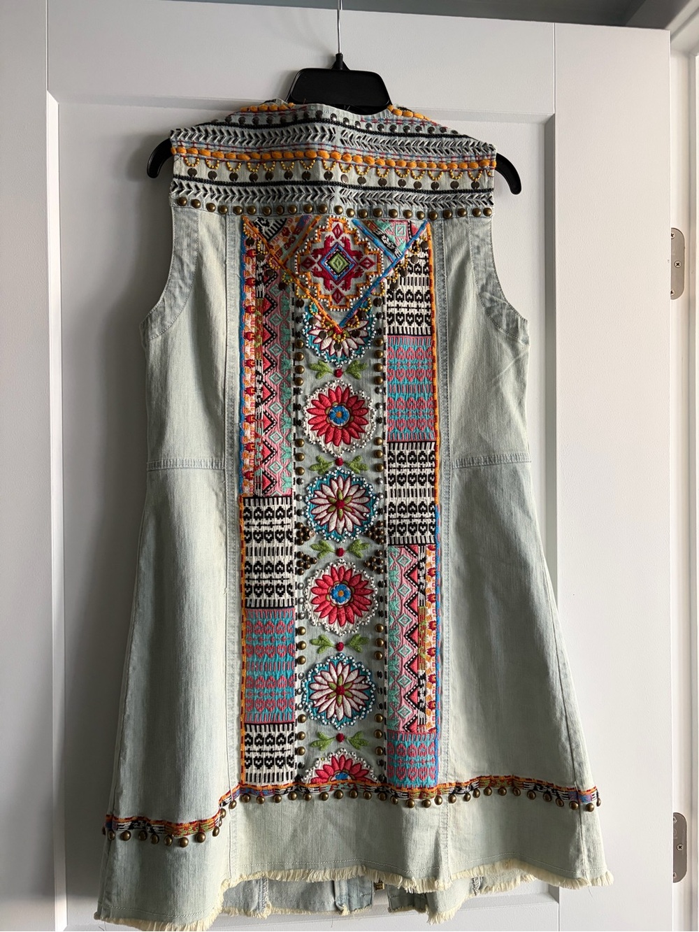 Double D Ranch Light Blue Embroidered Denim Zip Dress